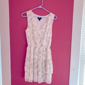 Spring dress. Airy, light weight fabric, periwinkle flowers and white background